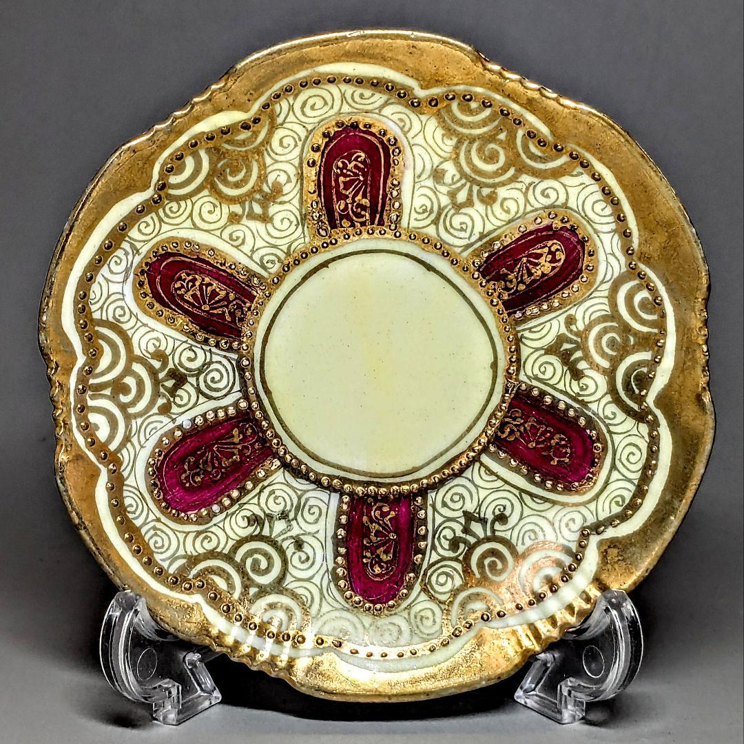 オールドノリタケ アールヌーボー様式 メイプルリーフ印 金盛上デミタスカップ