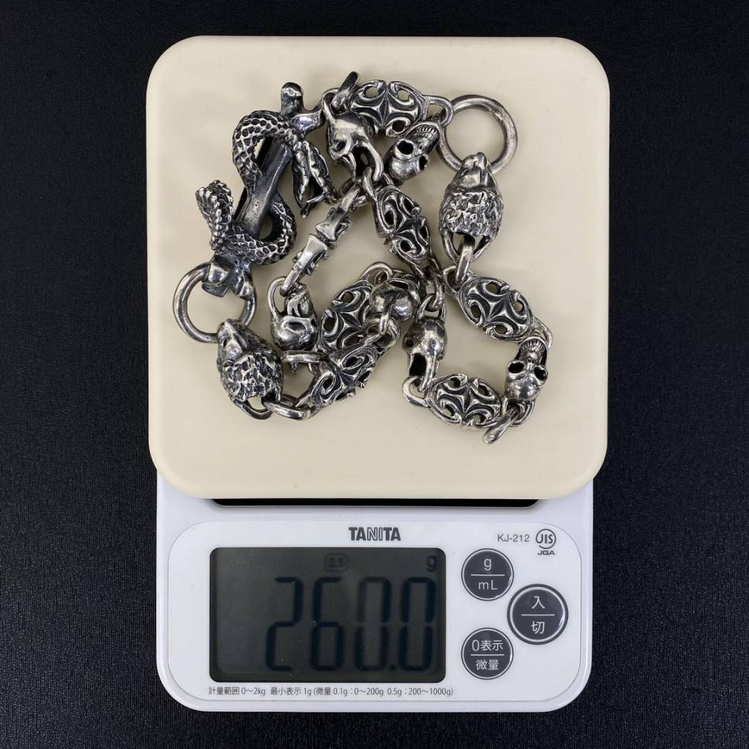 シルバー 925 スネーク ハッピー スカルオーバル リンク ウォレットチェーン