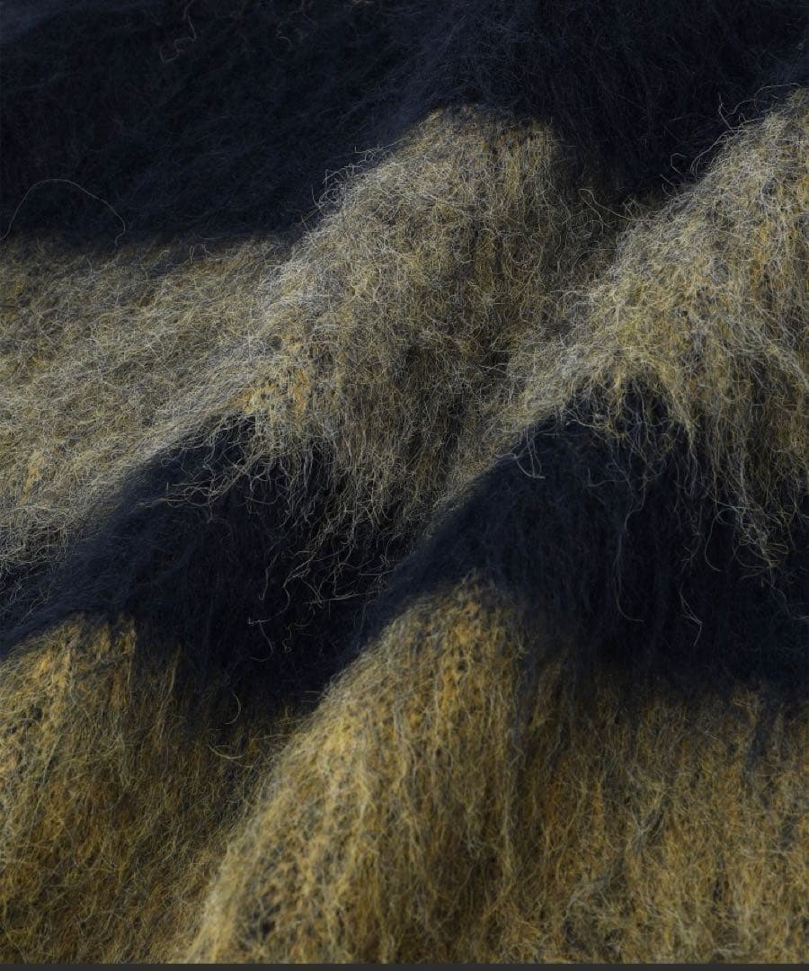 アダムエロぺ　ブラッシュドボーダーベスト　ブルー系　ファー