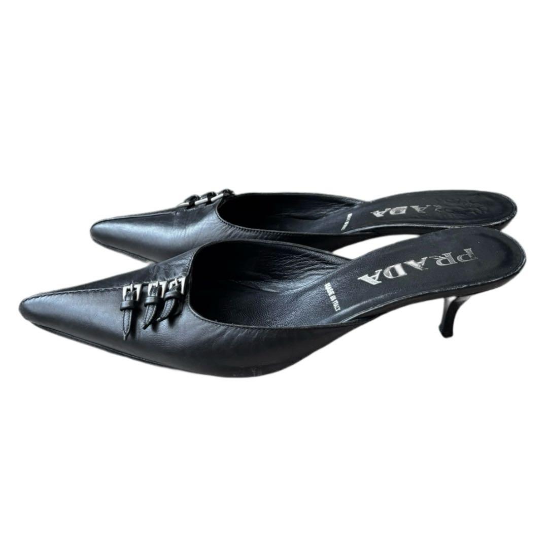 PRADA プラダ ポインテッドトゥ ミュール パンプス 本革 35 1/2