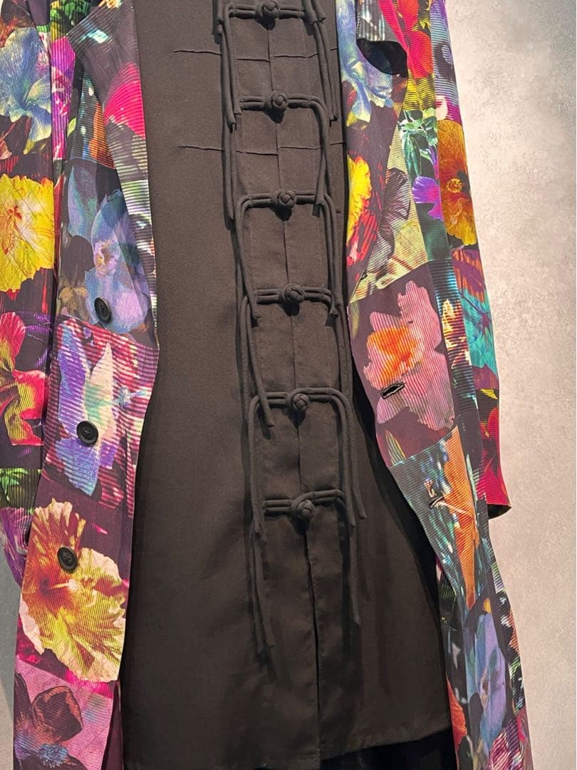 Yohji Yamamotoプールオム 22ss シルク花図鑑ロングジャケット