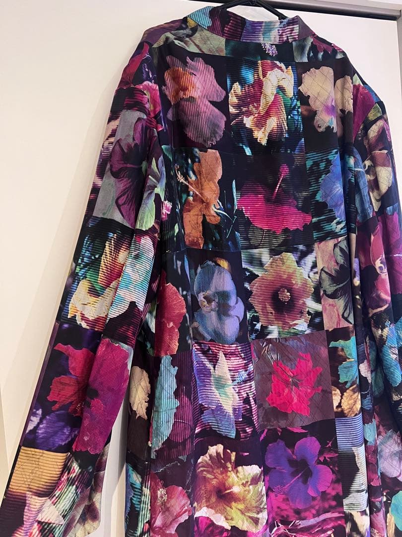 Yohji Yamamotoプールオム 22ss シルク花図鑑ロングジャケット