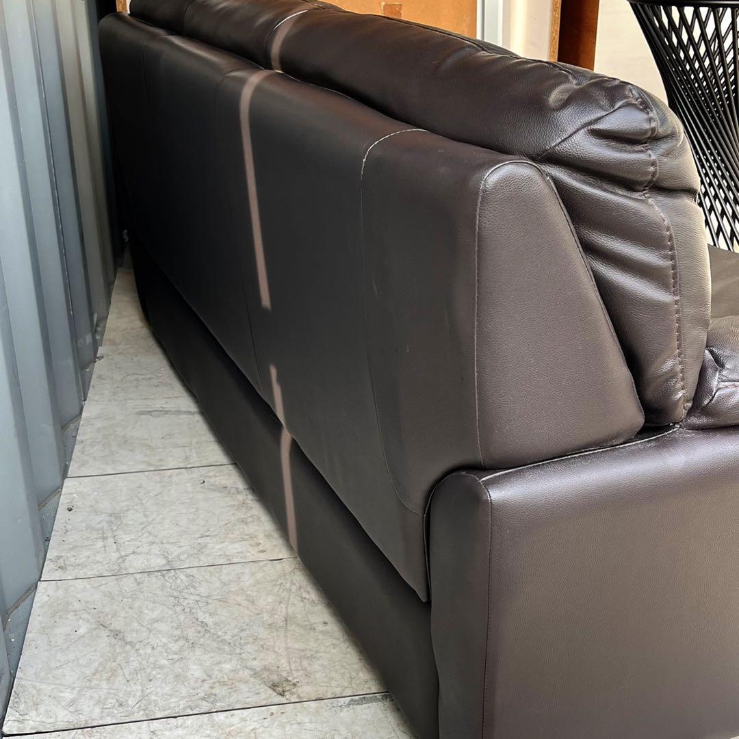 取付無料！ニトリ ダークブラウン北欧モダン風おしゃれインテリア合皮3人掛けソファ