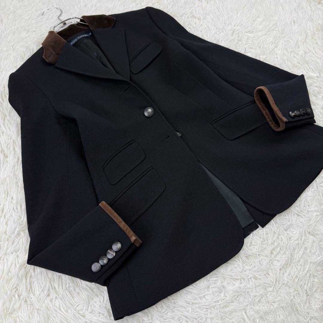 ラルフローレン テーラードジャケット ウール ゴートレザー キツネボタン 黒 S