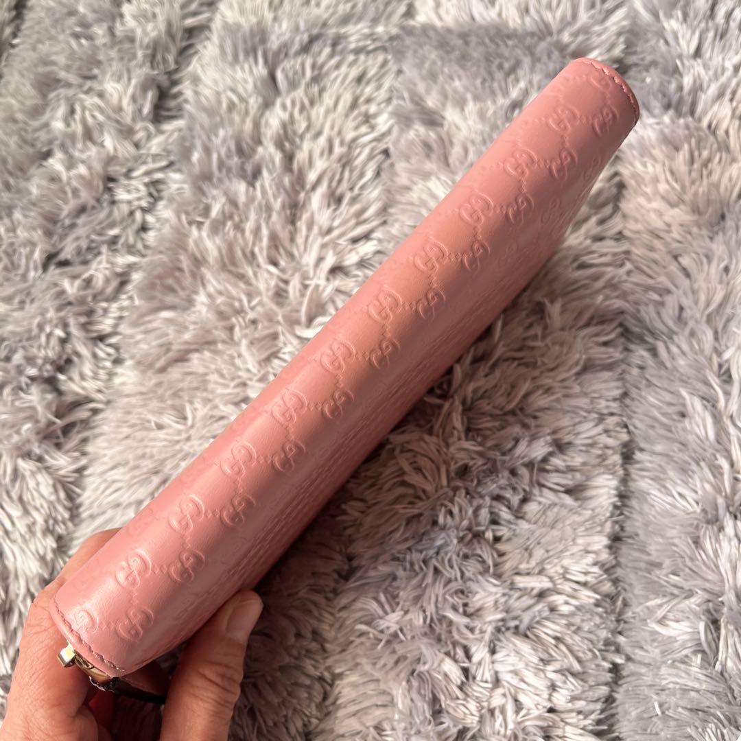 美品✨GUCCI マイクロシマ　ラウンドファスナー　長財布　レディース　ピンク