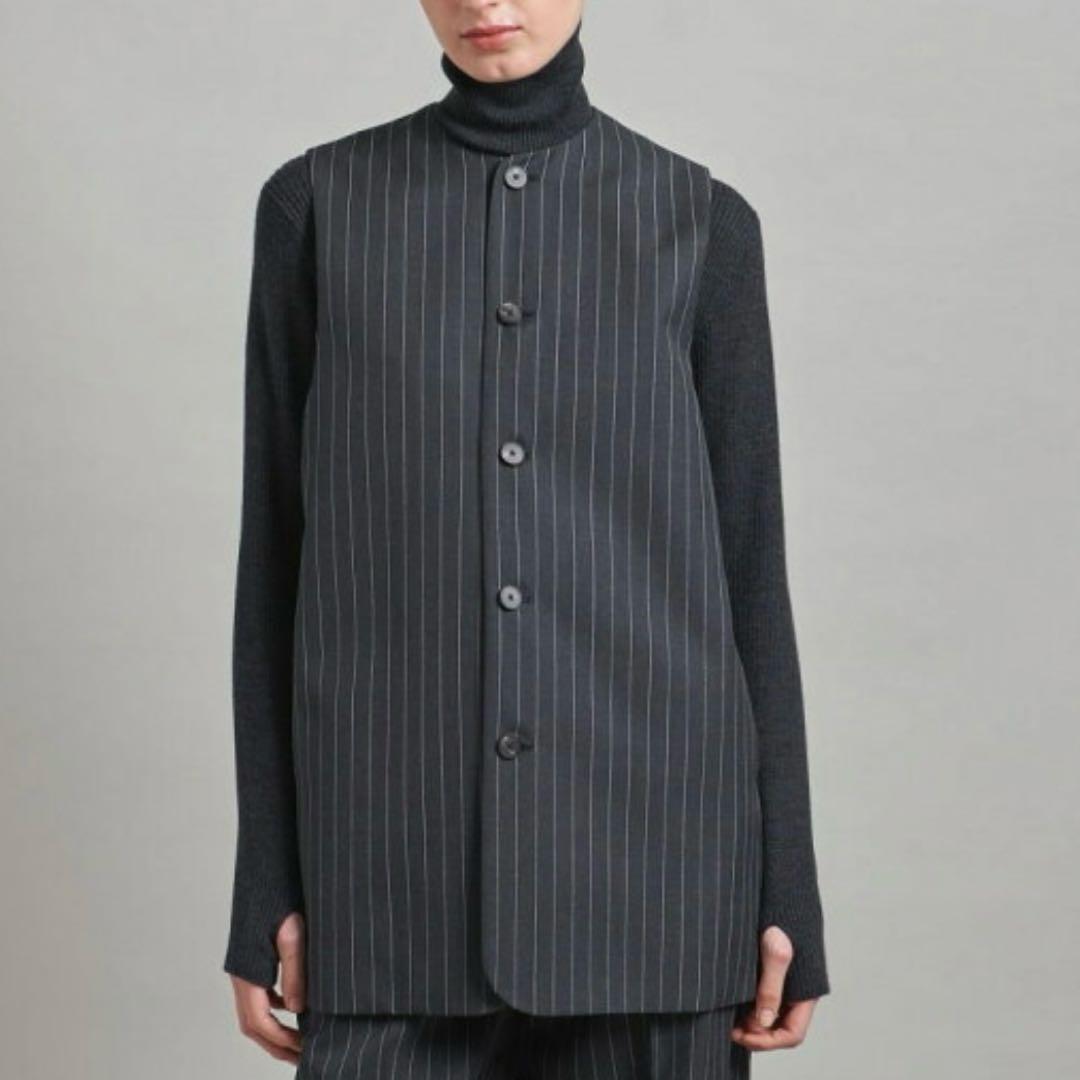 LOEFF ダークグレー ストライプ ベスト