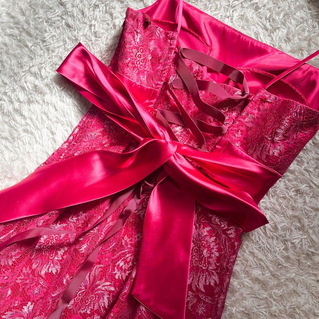 エメ ステージドレス 演奏会 9号 ロイヤルピンク 刺繍レース Aライン リボン