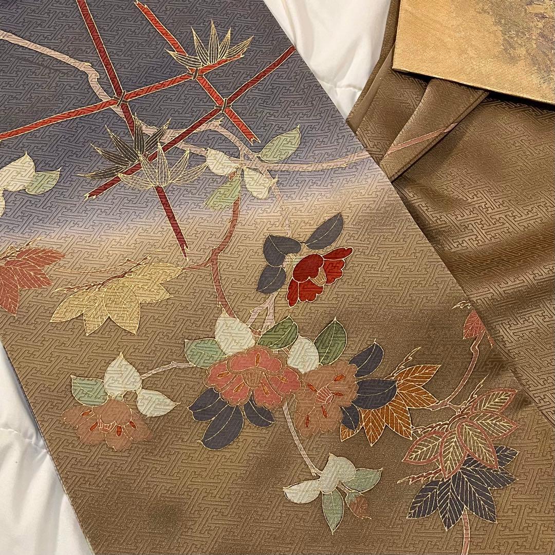 訪問着　付下げ　袷　正絹　ブラウン　茶色　ブロンズ　トールサイズ　ロング丈