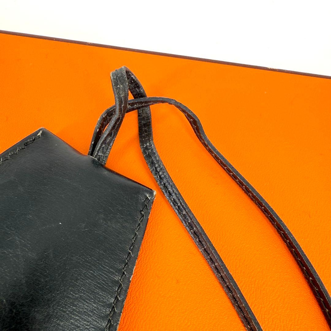 エルメス レザー クロシェット ネックストラップ ブラック 黒 キーリング