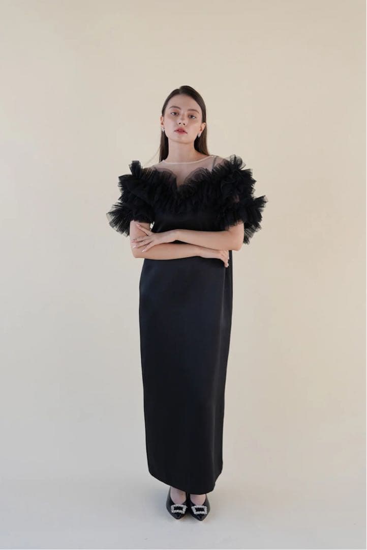 Acka volume tulle dress ブラック