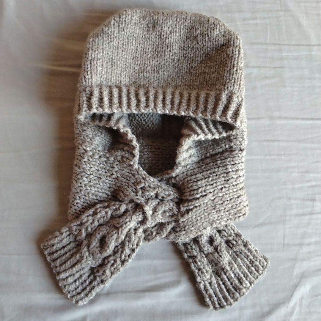 ■前にならえフード　バラクラバ　アラン模様　クリームカーキ