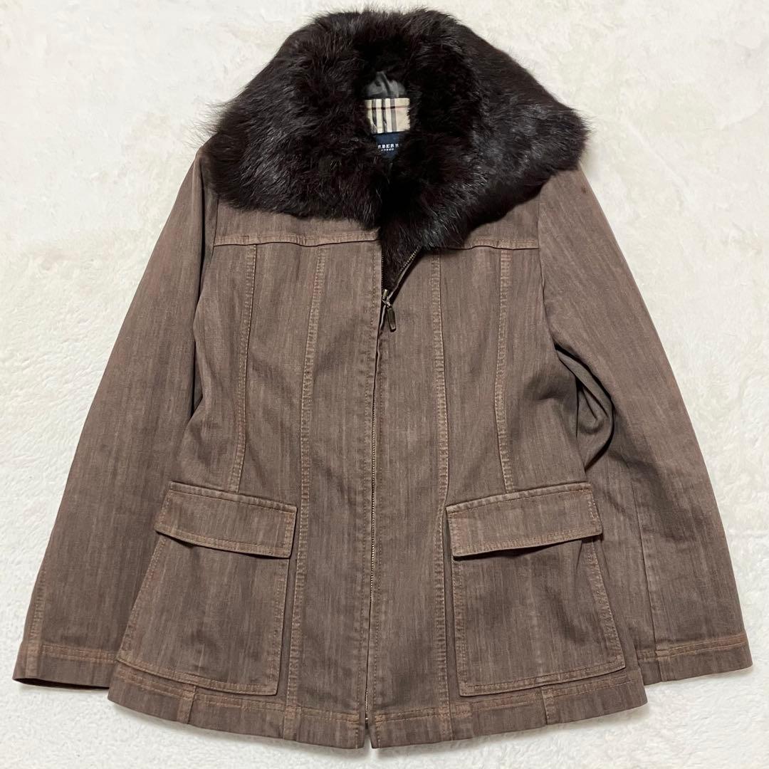美品 バーバリーロンドン 40 ライナー ファー デニムジャケット ノバチェック