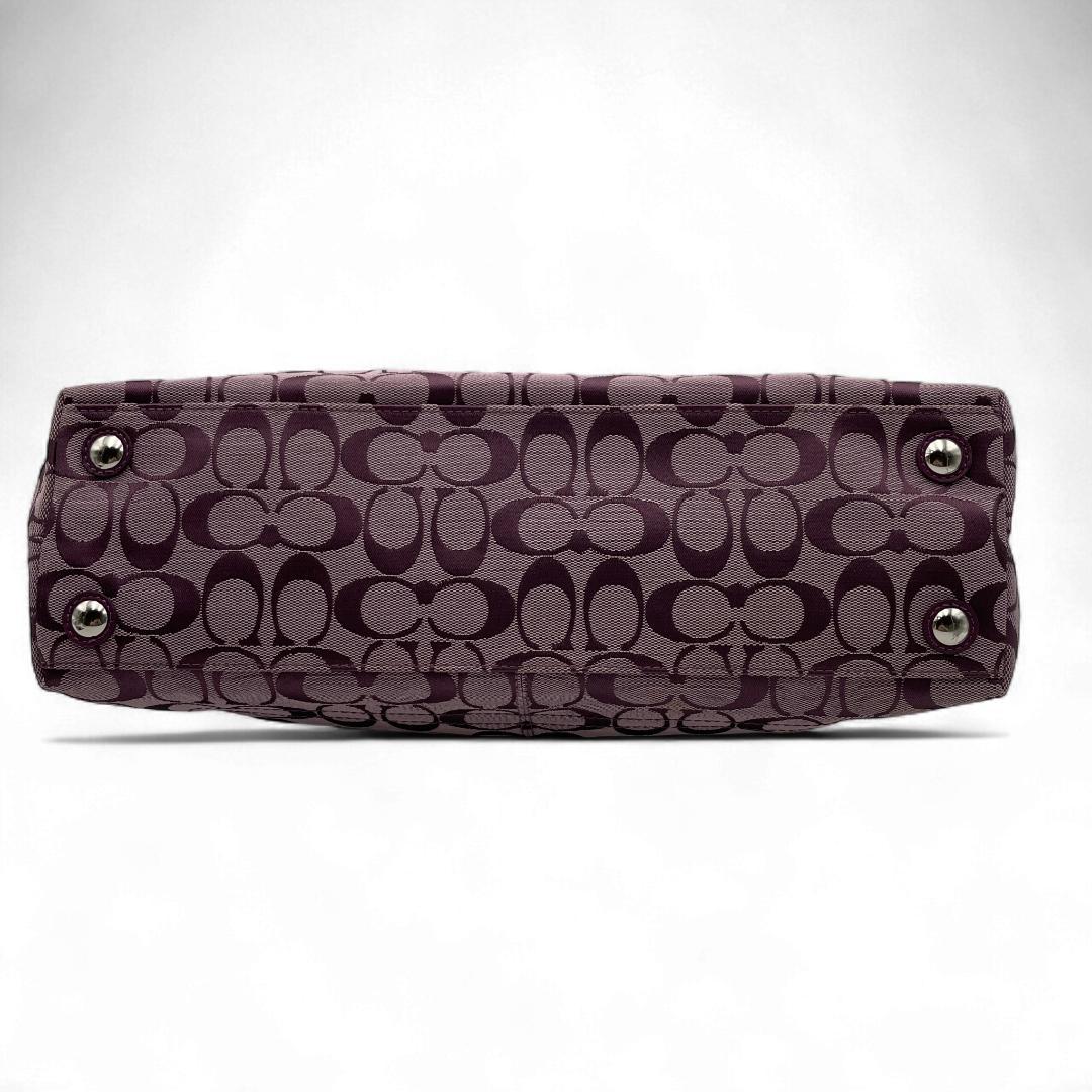 美品 COACH トートバッグ キャンバス レザー パープル シグネチャー