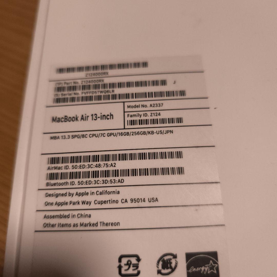 M1 MacBook Air 16GB SSD256GB US配列