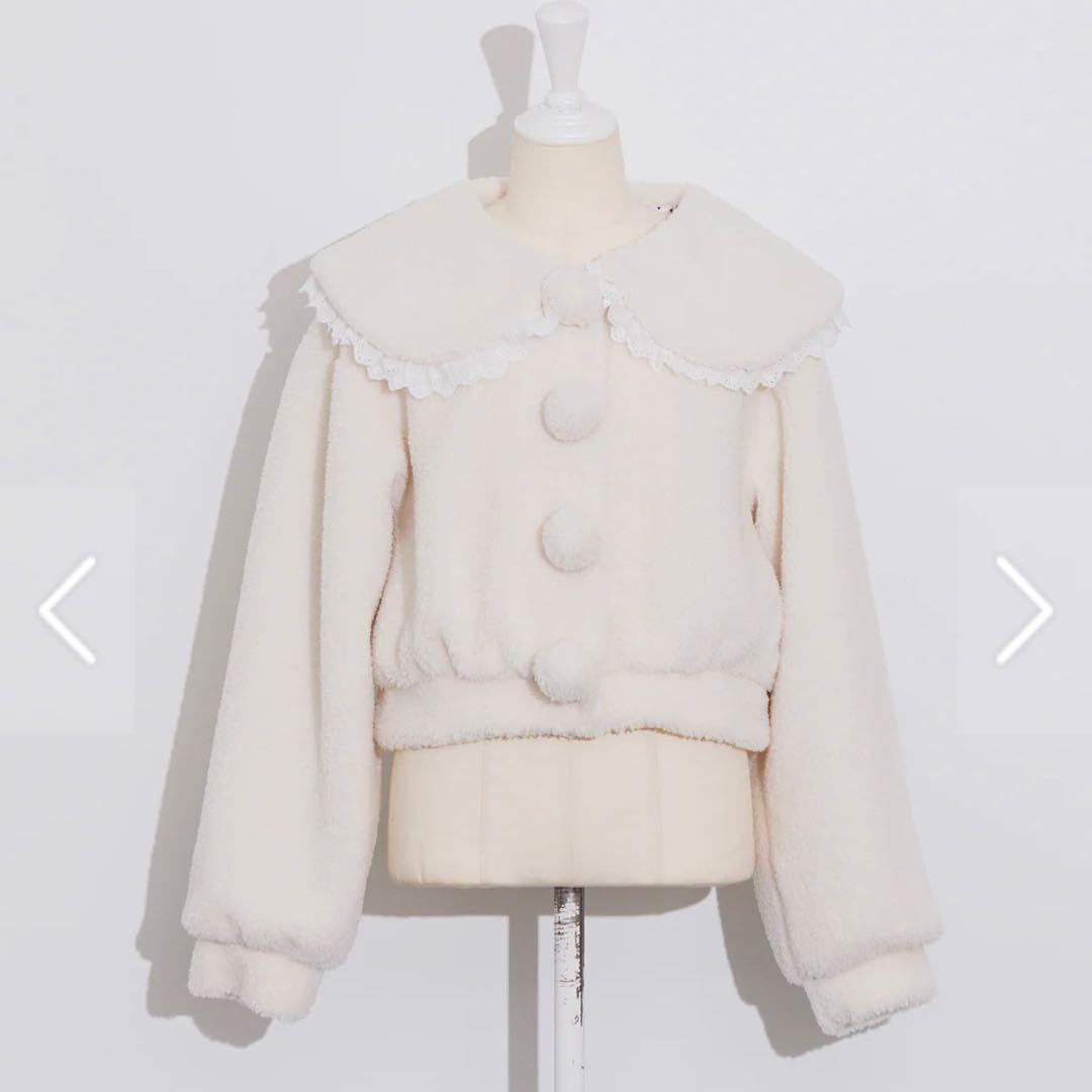 pium ピウム フリルカラーショートボアコート　ホワイト