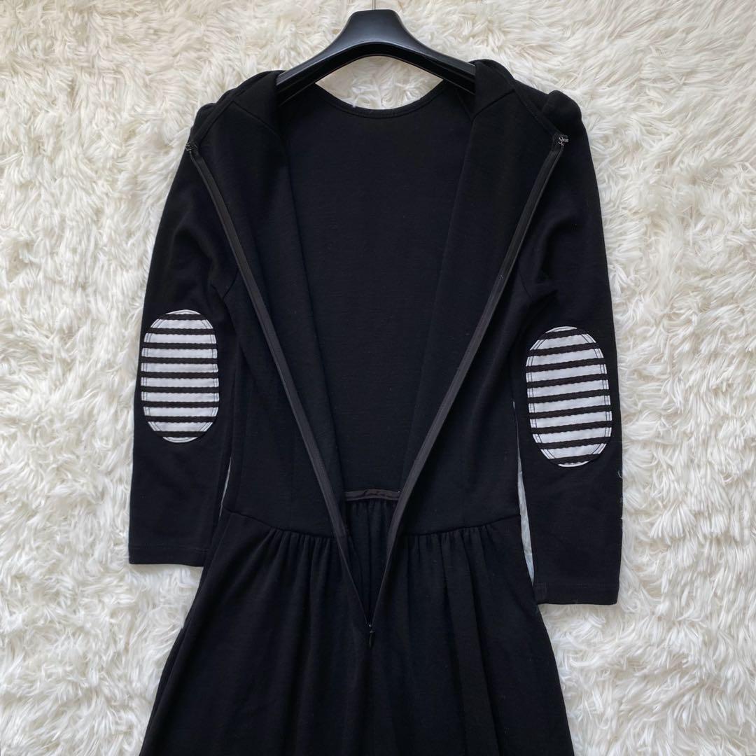 ボーダーズアットバルコニー　マキシワンピース　ウール　エルボーパッチ　ギャザー