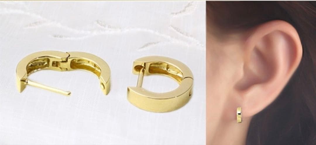 タイムセール★ジュエリーCarat 中折れ式フープピアス　K18フラット11mm