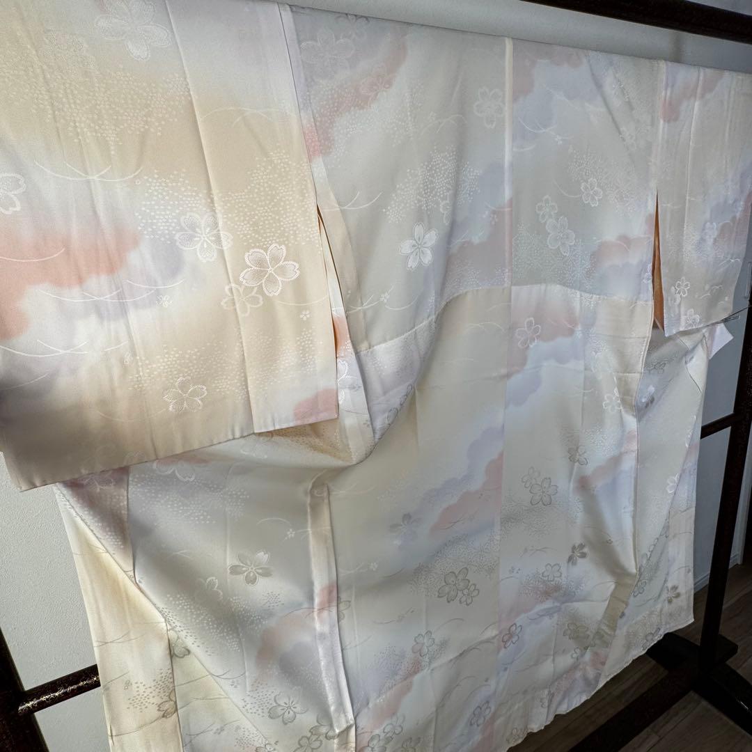 しつけ付き　現代　正絹　長襦袢　袖無双　着物　広衿　138裄67 ピンク　薄紫