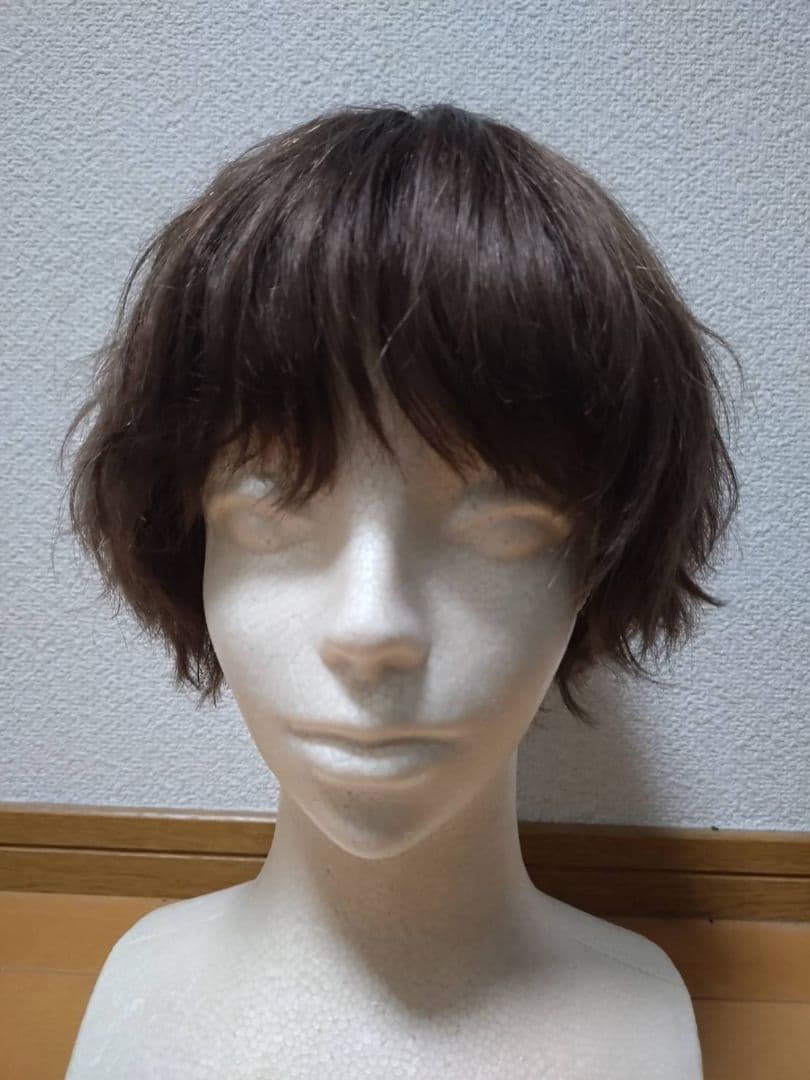 人毛100%　Sサイズ　ブラウン　フルウィッグ　ウエーブ