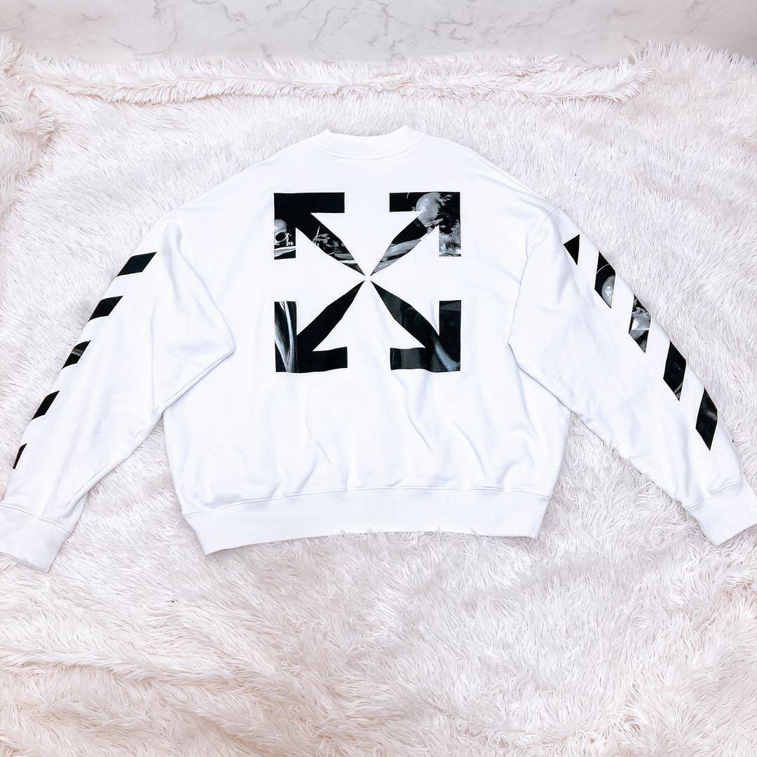 オフホワイト　バックアロー　プリント　スウェット　トレーナー　XL