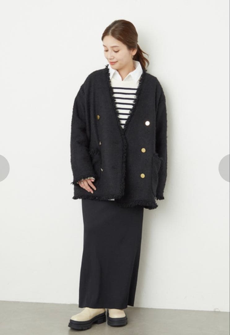 JOURNAL STANDARD ツイードジャケット　ノーカラー　金ボタン　23