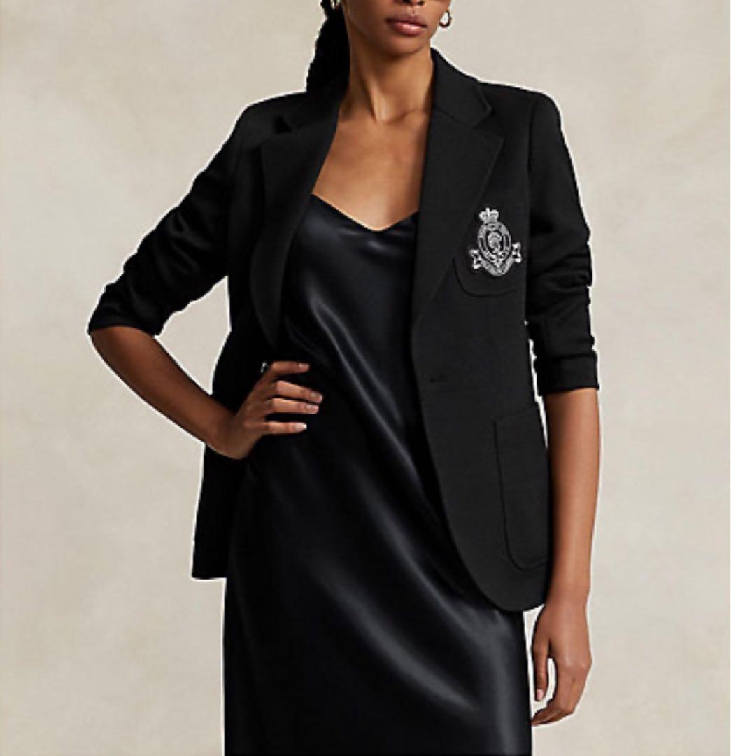 美品　ポロラルフローレン　レディース　ロゴクレストニットブレザー　ＸＳ　黒銀