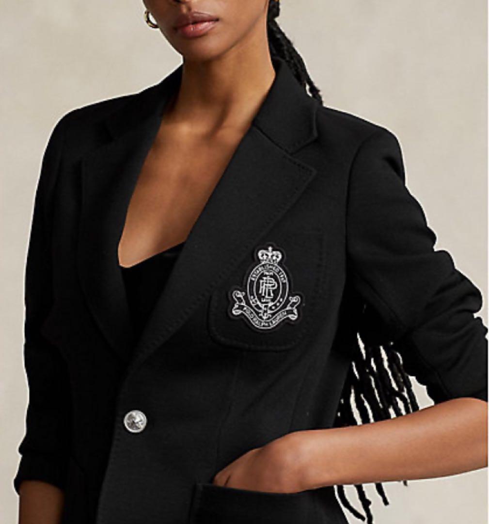 美品　ポロラルフローレン　レディース　ロゴクレストニットブレザー　ＸＳ　黒銀