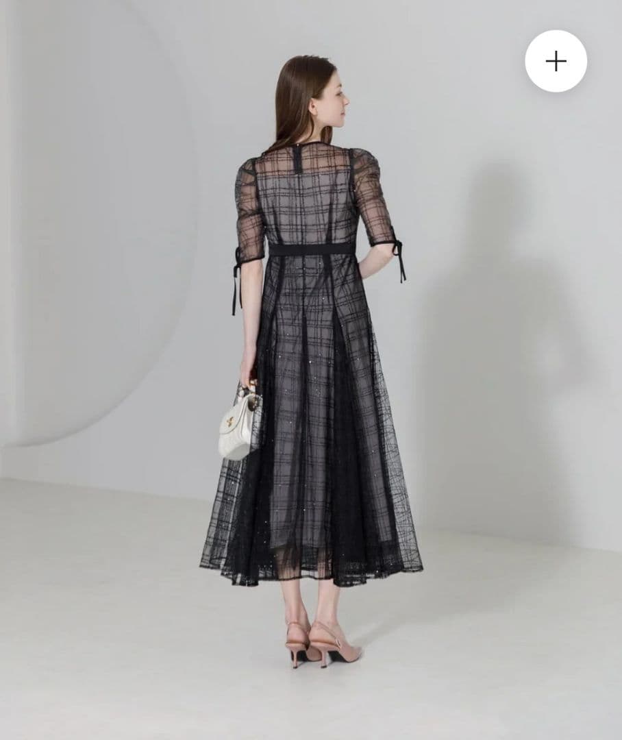 Leja チェックスパンコールリボンワンピースドレス