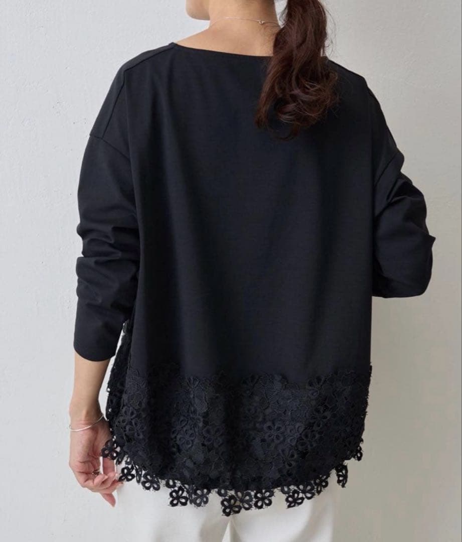 BEARDSLEY ビアズリー 裾レース カットソー　刺繍 Fサイズ 黒
