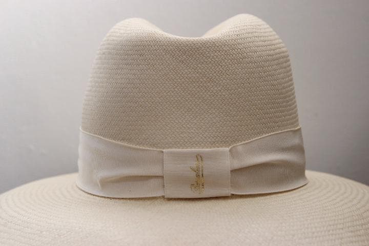 Borsalino ボルサリーノ 幅広ブリム パナマハット 麦わら帽子 M 白