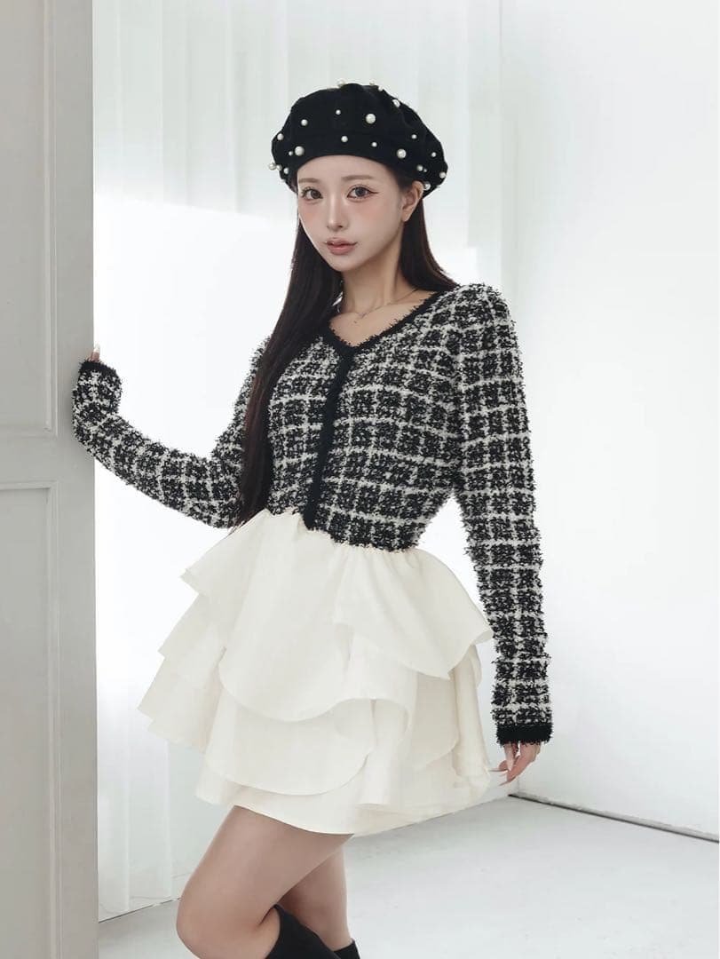 Darich ボリュームフリルツイードニットミニワンピース FREEサイズ