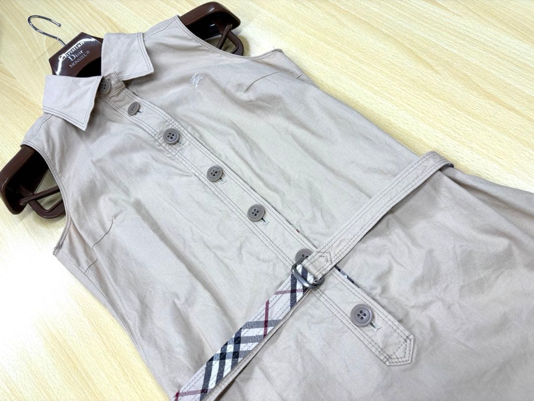 バーバリーブルーレーベル ノースリーブ ワンピース ノバチェック ベルトリネン混