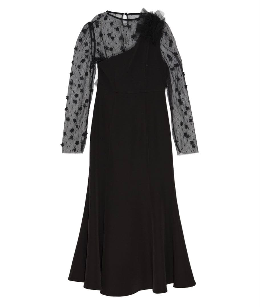 LEJA フラワーモチーフアシンメトリーチュールマーメイドワンピースドレス