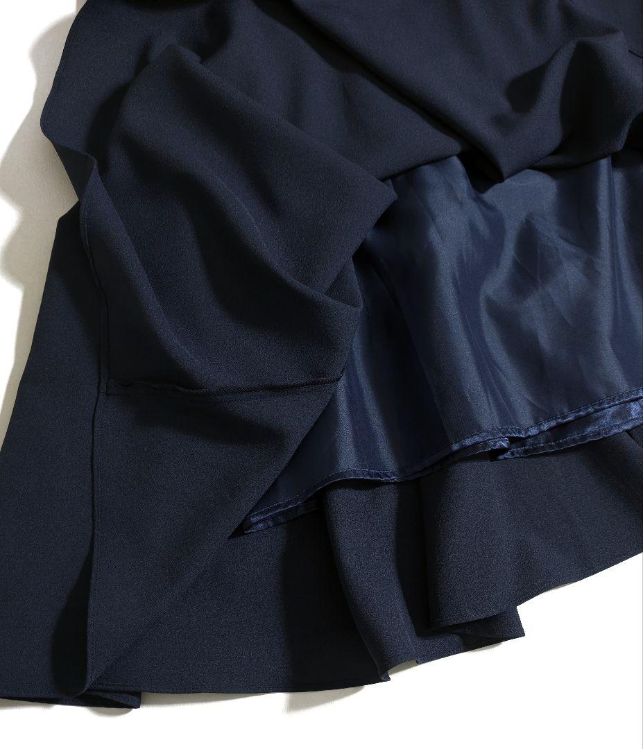 プールヴー／サイズ4L ウエストタックフレアドレス マキシ丈 ネイビー レース