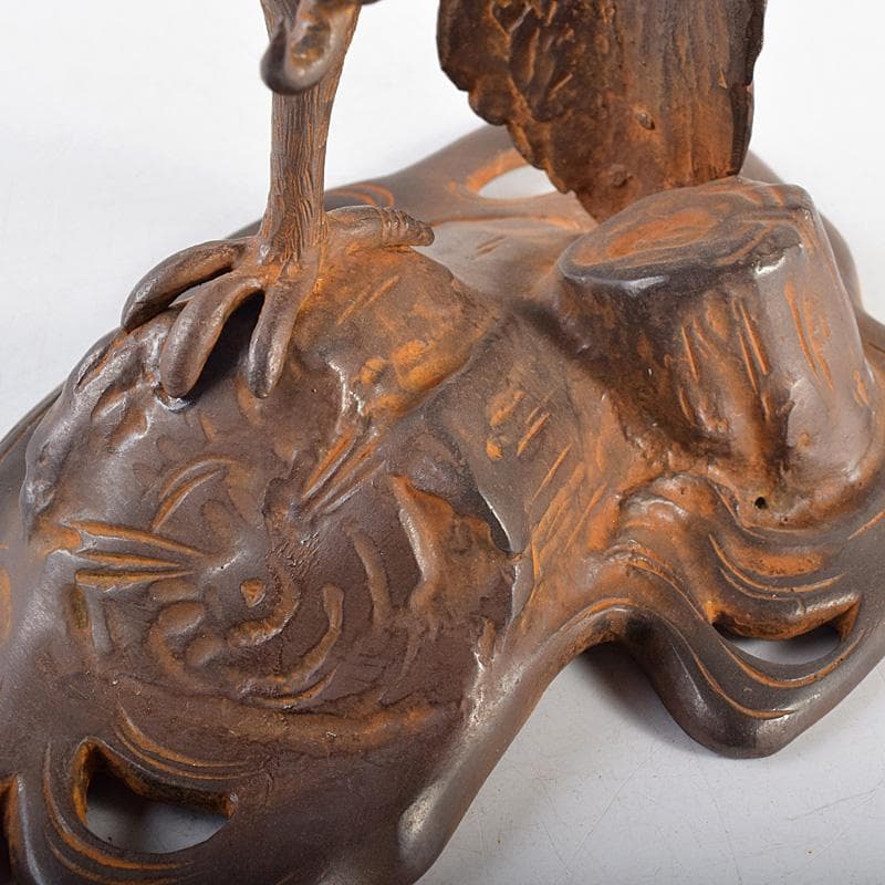 龍ちゃん　時代金工　蝋型鋳銅　古銅　鷹　香炉　置物　U　R8804