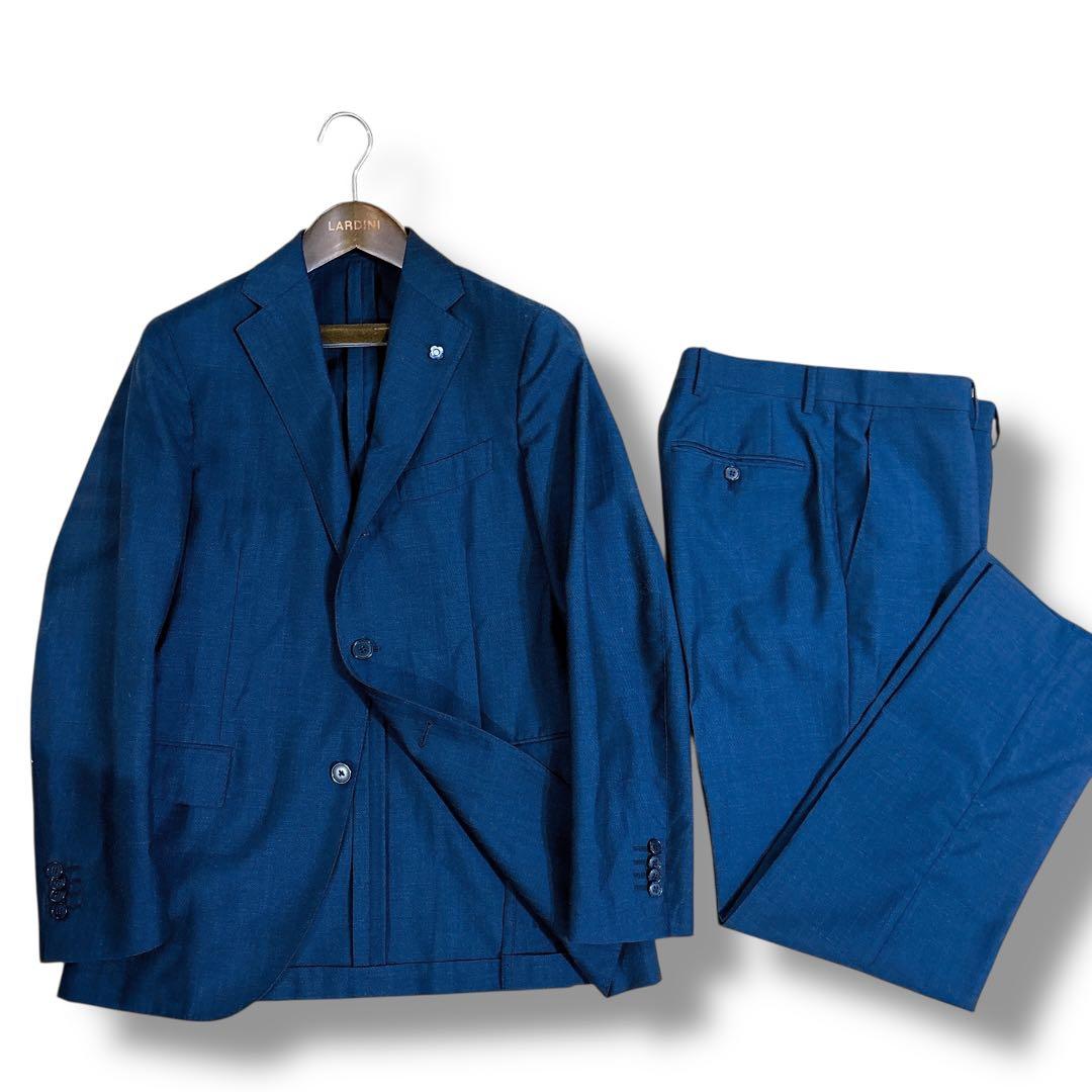 美品 LARDINI ブートニエール付 セットアップ スーツ ネイビー 46