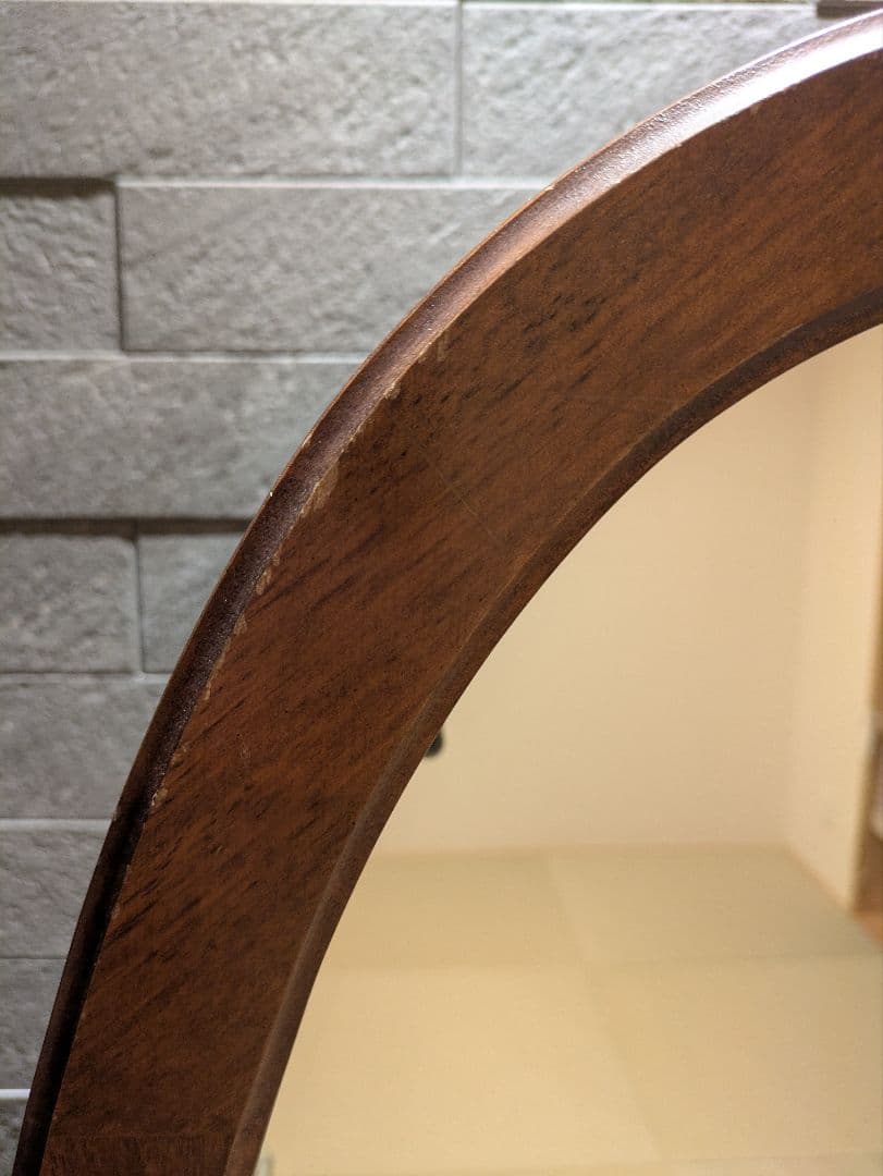 【アンティーク】ナチュラル木製スタンドミラー 姿見 全身鏡 オーバルデザイン