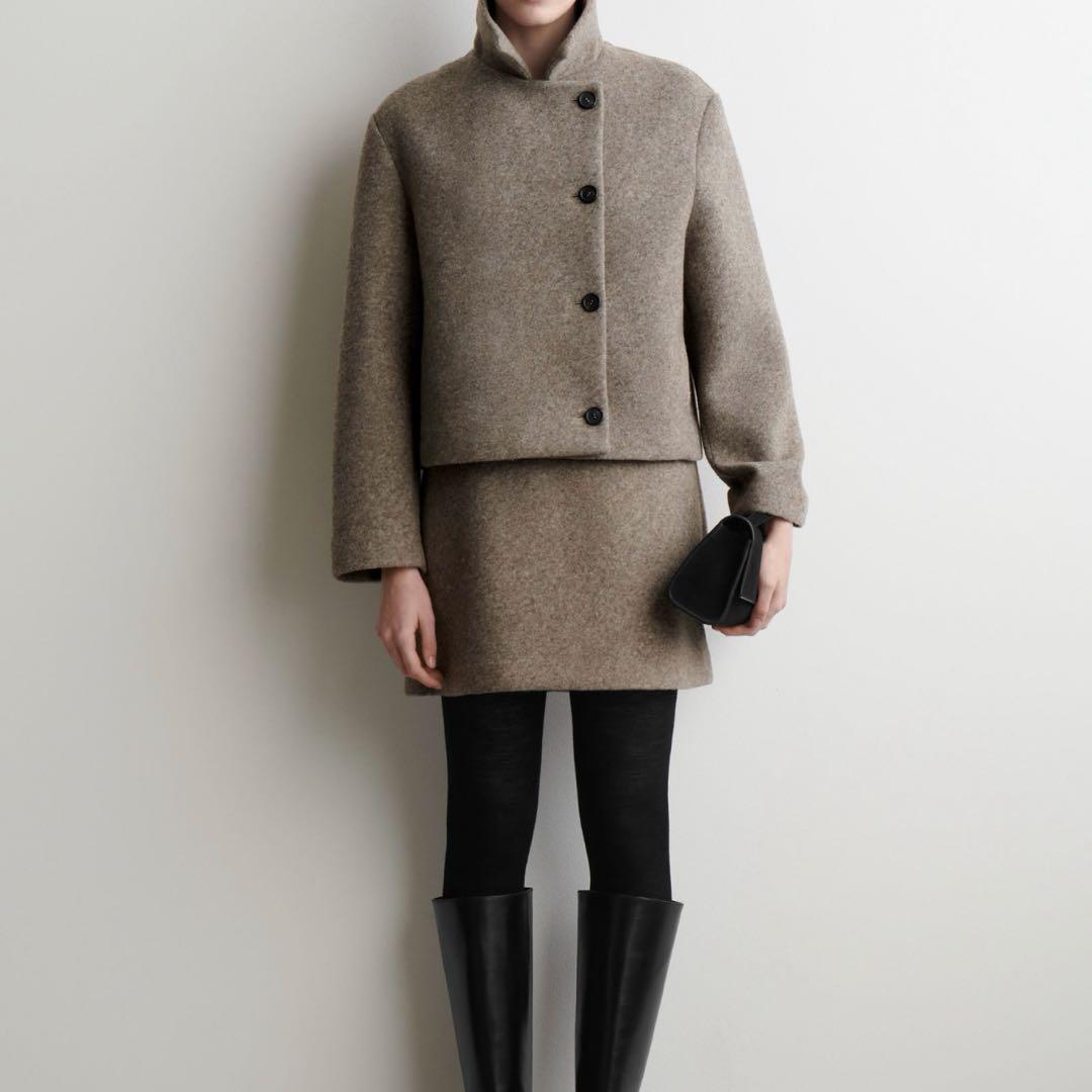 コス COS ブラウン テーラード ジャケット スカート セット S ウール