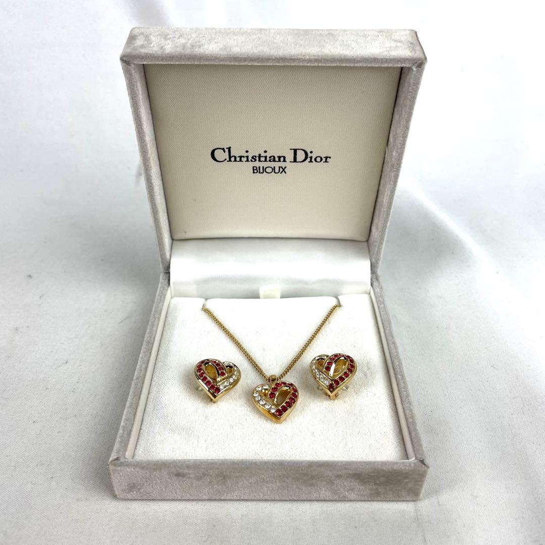 Dior ディオール ネックレス イヤリング セット ハート ラインストーン