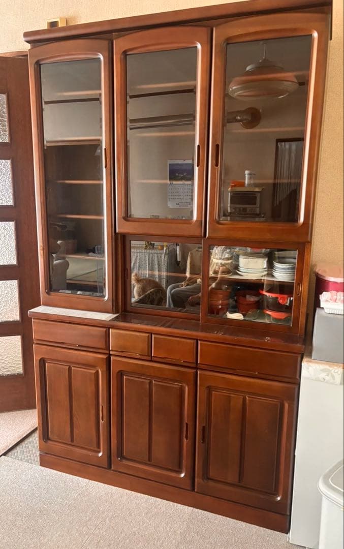 【処分 格安 アンティーク】木製 食器棚