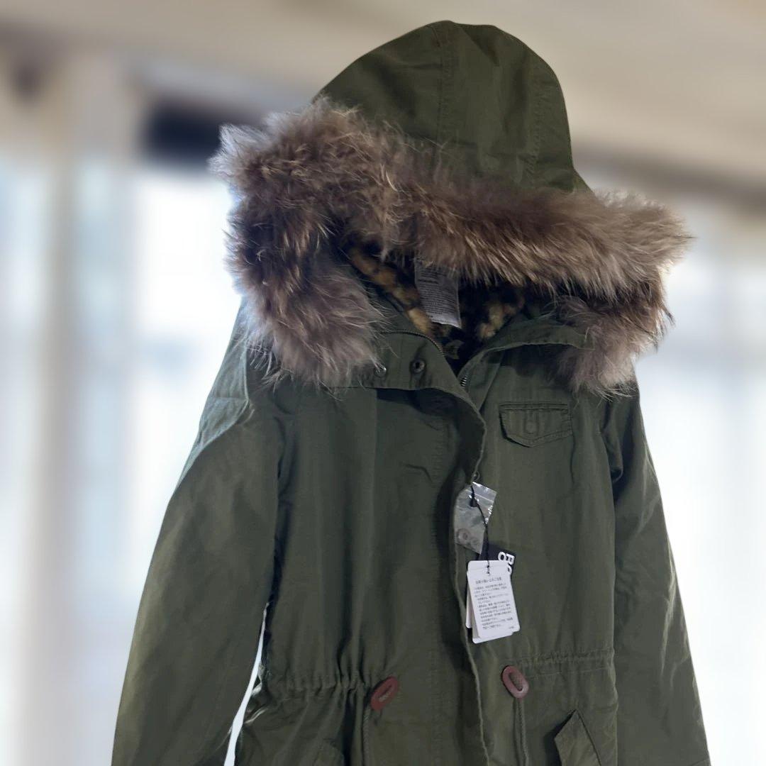 y2k 平成ギャル　豹柄　モッズコート　ラクーンファー　ビッグフード　未使用品