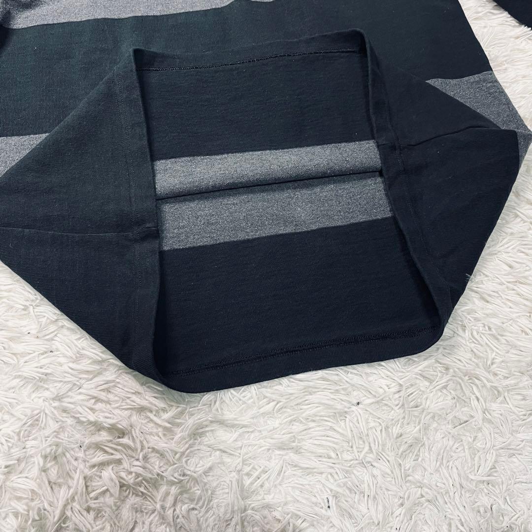 BARBARIAN ボーダー フーデット ラガーシャツ ブラック/グレーXL