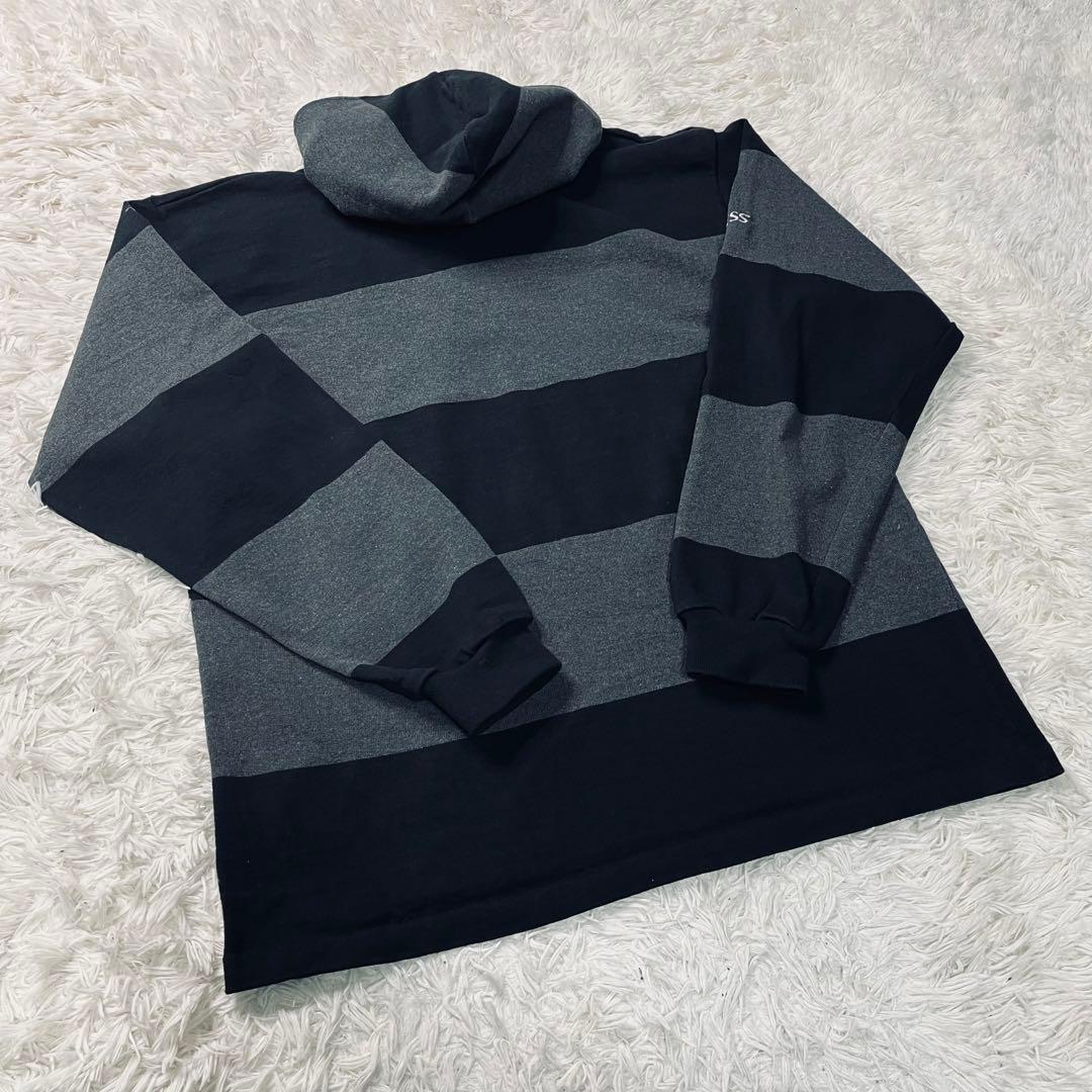 BARBARIAN ボーダー フーデット ラガーシャツ ブラック/グレーXL