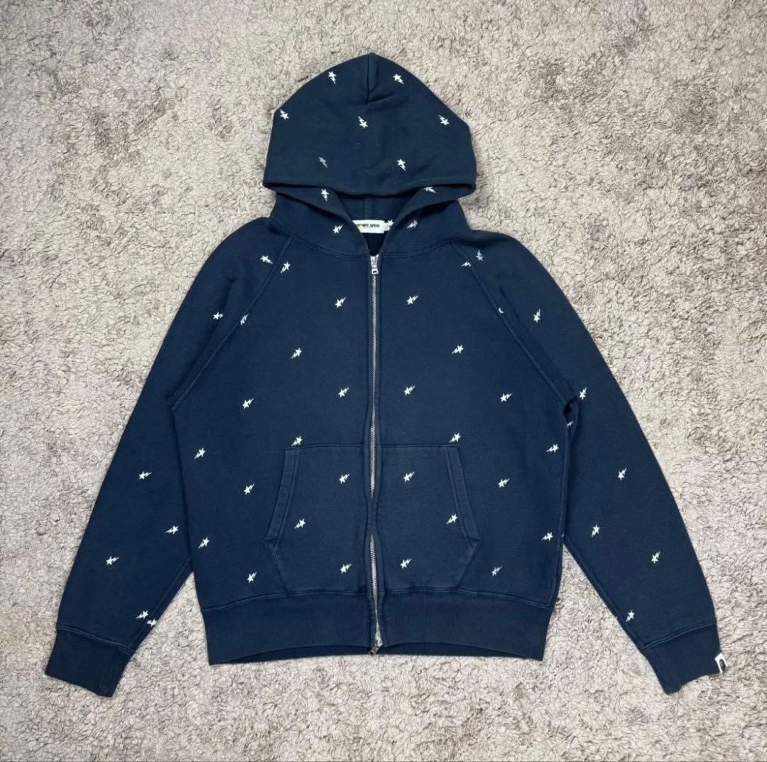 A BATHING APE ネイビー 星柄刺繍 希少 フルジップパーカー