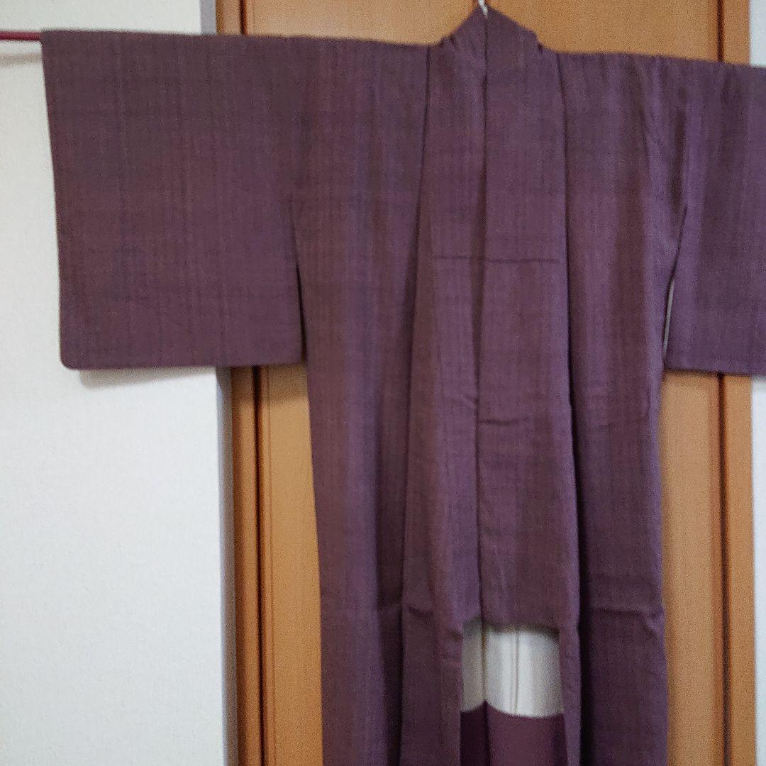 【本場結城縮】色無地 臙脂鼠 縮織