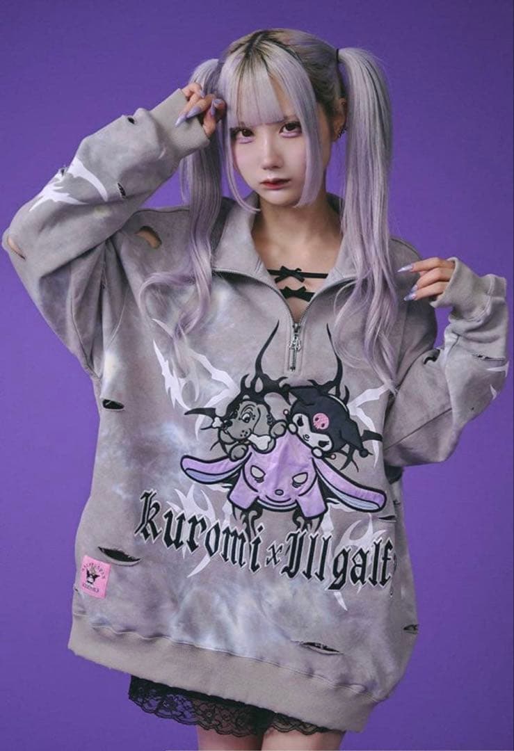 GALFY／ガルフィー＆クロミ・イルガルフィームラ染めハーフZIP (グレー)