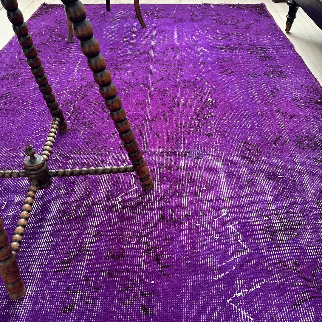 トルコ ヴィンテージラグA103大判 レア パープル マゼンタ オーバーダイ