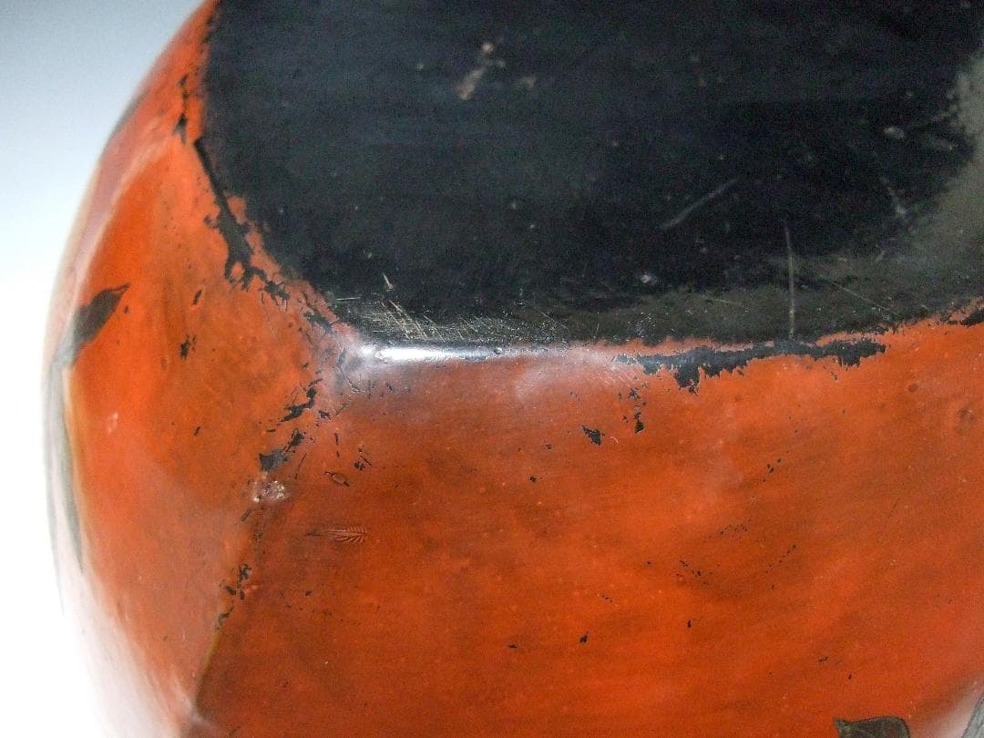 中国美術 唐物 古漆器 木胎紅漆線彫 仙桃紋 桃型盖盒