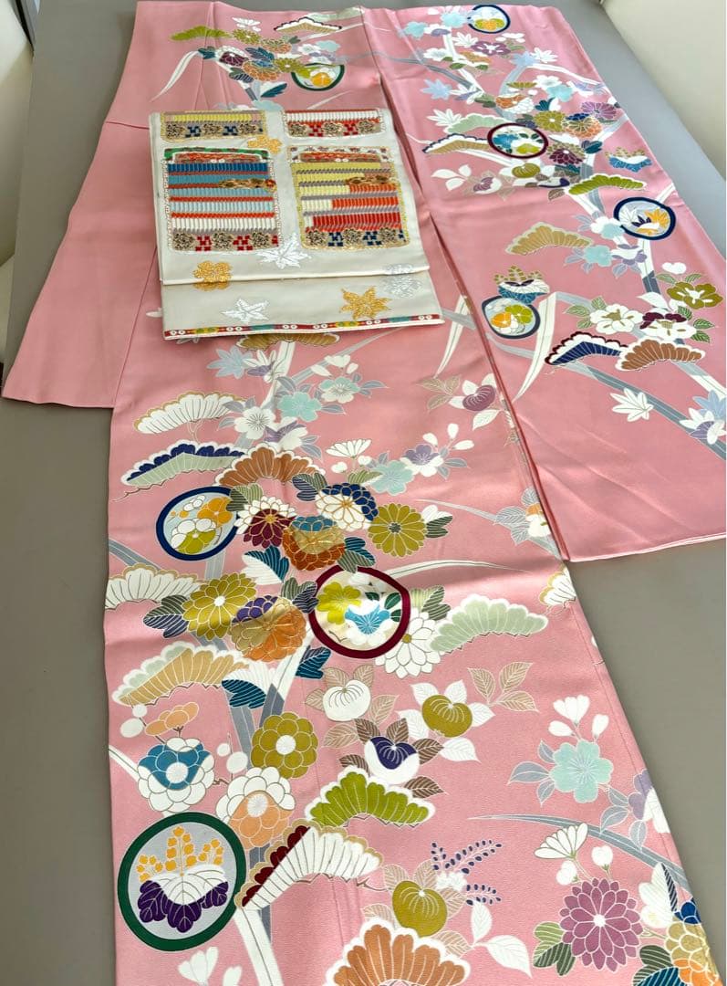 正絹 京友禅 金駒刺繍 千總 振袖 美しいピンク 美品