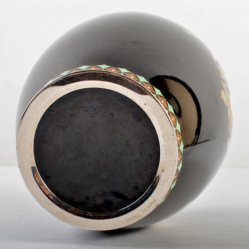 七宝焼　鳥桜文瓶　唐木台付　桐箱付　D　R5643